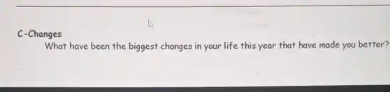 C-Changes
What have been the biggest changes in your life this year that have made you better?