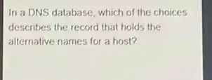 In a DNS database which of the choices
describes the record that holds the
alternative names for a host?