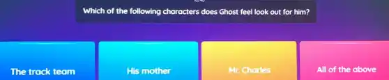 Which of the following characters does Ghost feel look out for him?
The track team
His mother
Mr. Charles
All of the above
