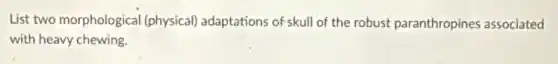 List two morphologica I(physical) adaptations of skul of the robust paranthropines associated
with heavy chewing.