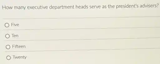 How many executive department heads serve as the president's advisers?
Five
Ten
Fifteen
Twenty