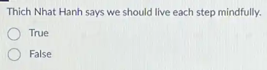 Thich Nhat Hanh says we should live each step mindfully.
True
False