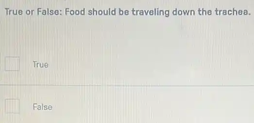 True or False: Food should be traveling down the trachea.
True
False