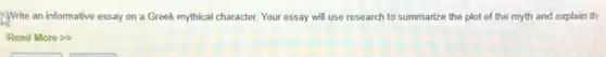 Write an informative essay on a Greek mythical character. Your essay will use research to summarize the plot of the myth and explain th
Read More >>