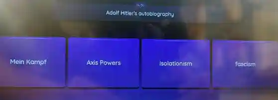 Adolf Hitler's autobiography
Mein Kampf
Axis Po wers
isolationism
fascism