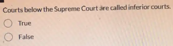 Courts below the Supreme Court are called inferior courts.
True
False
