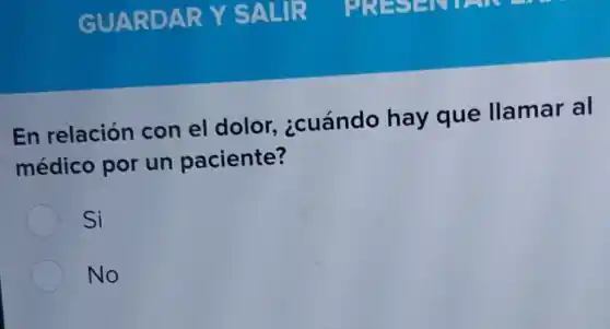 En relación con el dolor,¿cuándo hay que llamar al
médico por un paciente?
Si
No