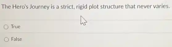The Hero's Journey is a strict, rigid plot structure that never varies.
True
False