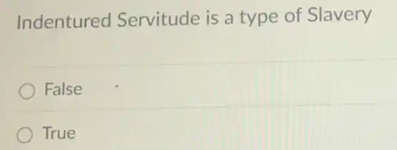 Indentured Servitude is a type of Slavery
False
True