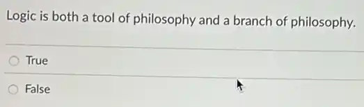 Logic is both a tool of philosophy and a branch of philosophy.
True
False