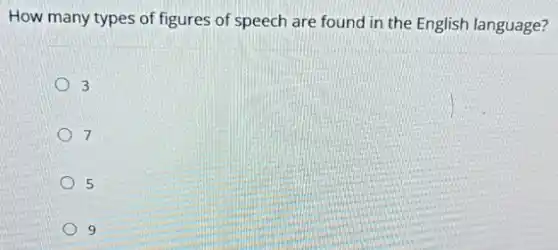 How many types of figures of speech are found in the English language?
3
7
5
9