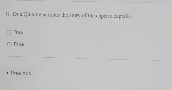 11. Don Quixote narrates the story of the captive captain.
True
False