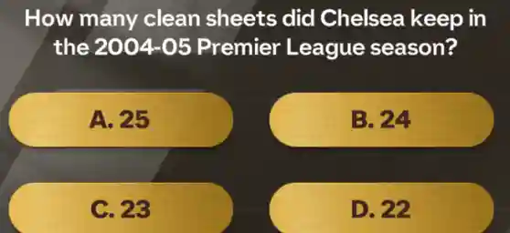 How many clean sheets did Chelsea keep in
the 2004-05 Premier League season?
A. 25
B. 24
C. 23
D. 22