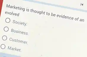 Marketing is thought to be evidence of an
evolved
Society.
Business.
Customer.
Market