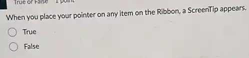 When you place your pointer on any item on the Ribbon, a ScreenTip appears.
True
False
