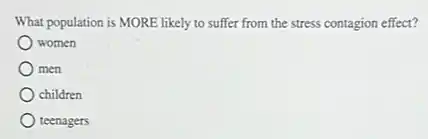What population is MORE likely to suffer from the stress contagion effect?
women
men
children
teenagers