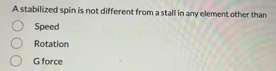A stabilized spin is not different from a stall in any element other than
Speed
Rotation
G force