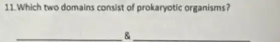 11. Which two domains consist of prokaryotic organisms?
__ &
__