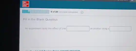 Fill in the Blank Question
An experiment tests the effect of one square on another using a square