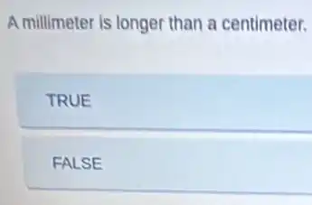 A millimeter is longer than a centimeter.
TRUE
FALSE