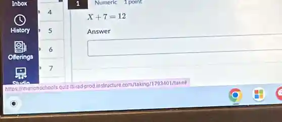 Numeric 1 point
X+7=12
Answer
square