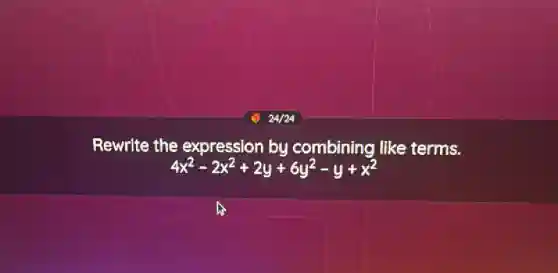 Rewrite the expression by combining like terms.
4x^2-2x^2+2y+6y^2-y+x^2