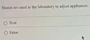 Stones are used in the laboratory to adjust appliances.
True
False