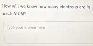 How will we know how many electrons are in
each ATOM?
Type your answer here
