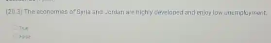 (20.3) The economies of Syria and Jordan are highly developed and enjoy low unemployment.
True
False