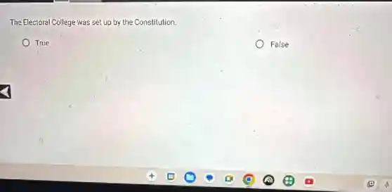 The Electoral College was set up by the Constitution.
True
False