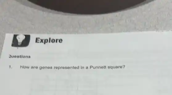 Questions
Explore
1. How are genes represented in a Punnett square?